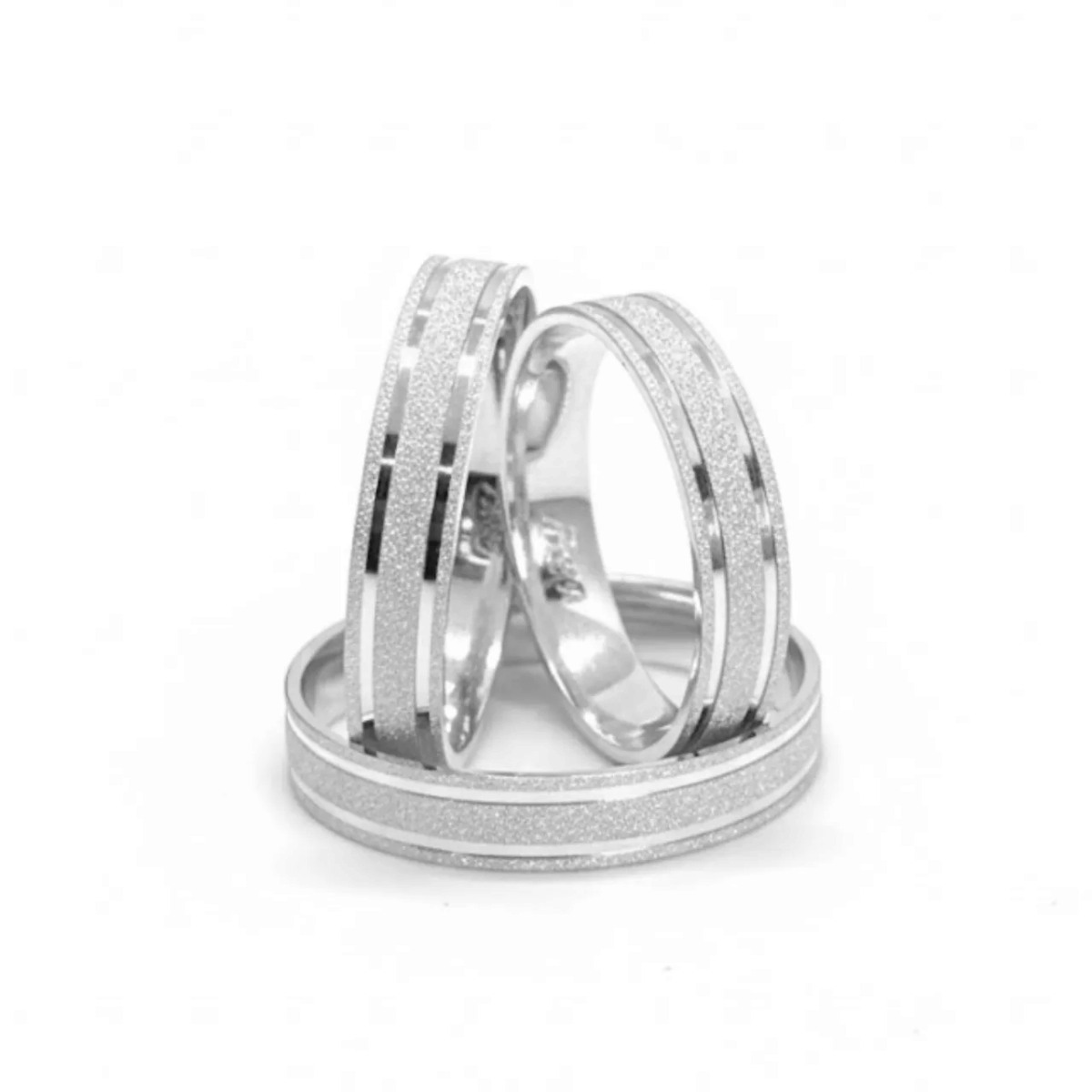 Aliança Infinity Diamantada com Dois Frisos 3,5mm em Prata 950