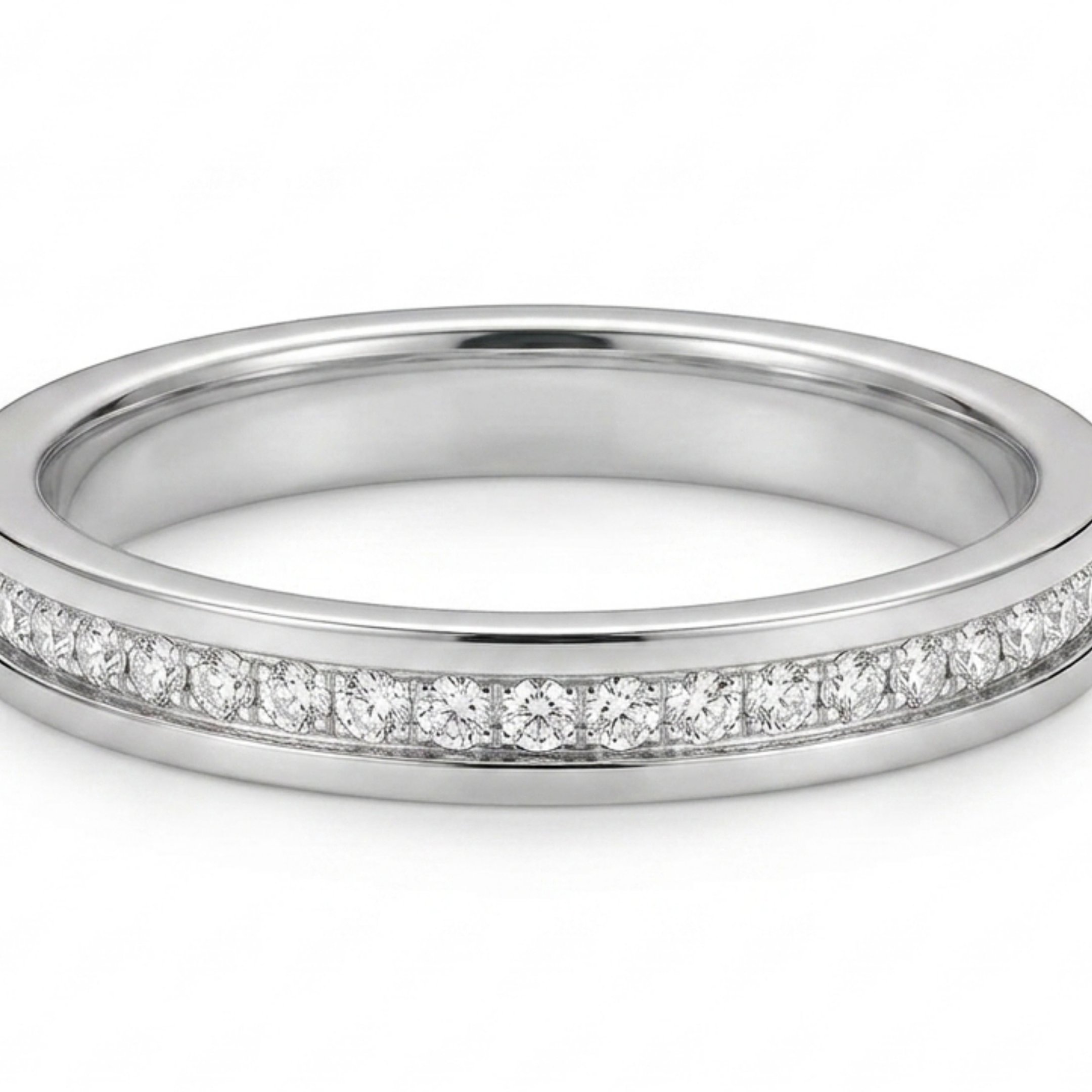 Aliança Love Line Cravejada 2mm em Prata 950