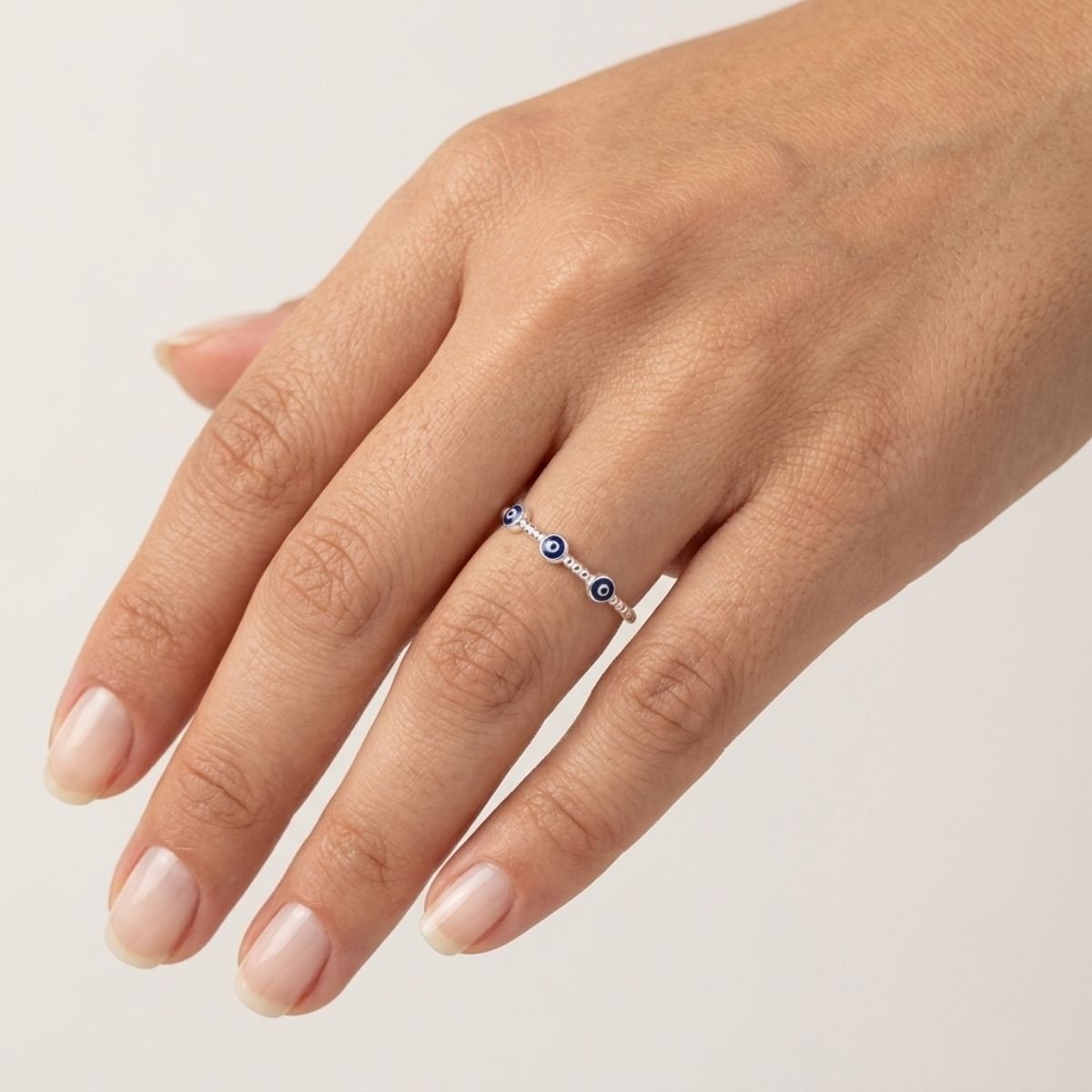 Anel Trio Olho Grego Esmaltado em Prata 925