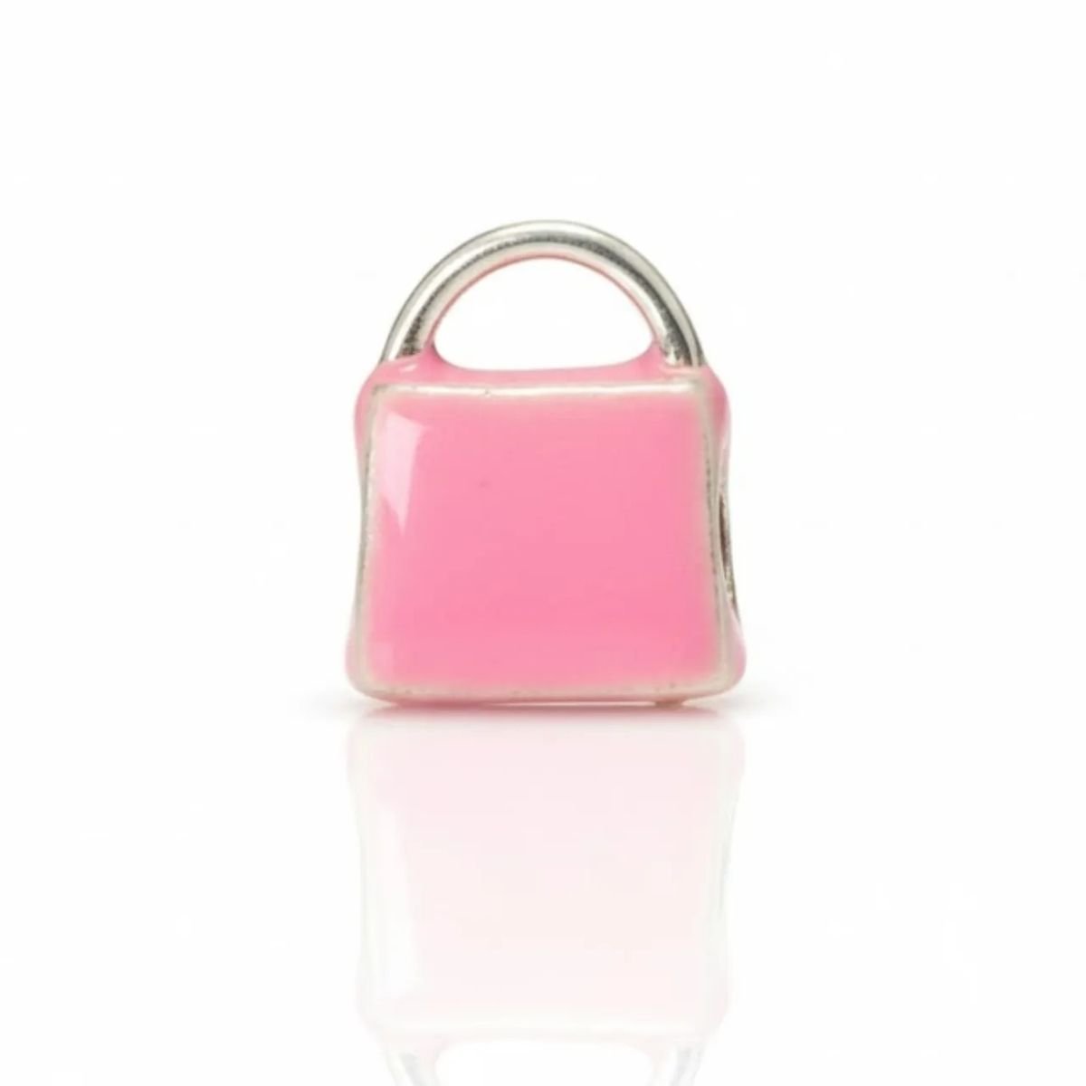Berloque Pendente Bolsa Fashion Rosa Esmaltada em Prata 925