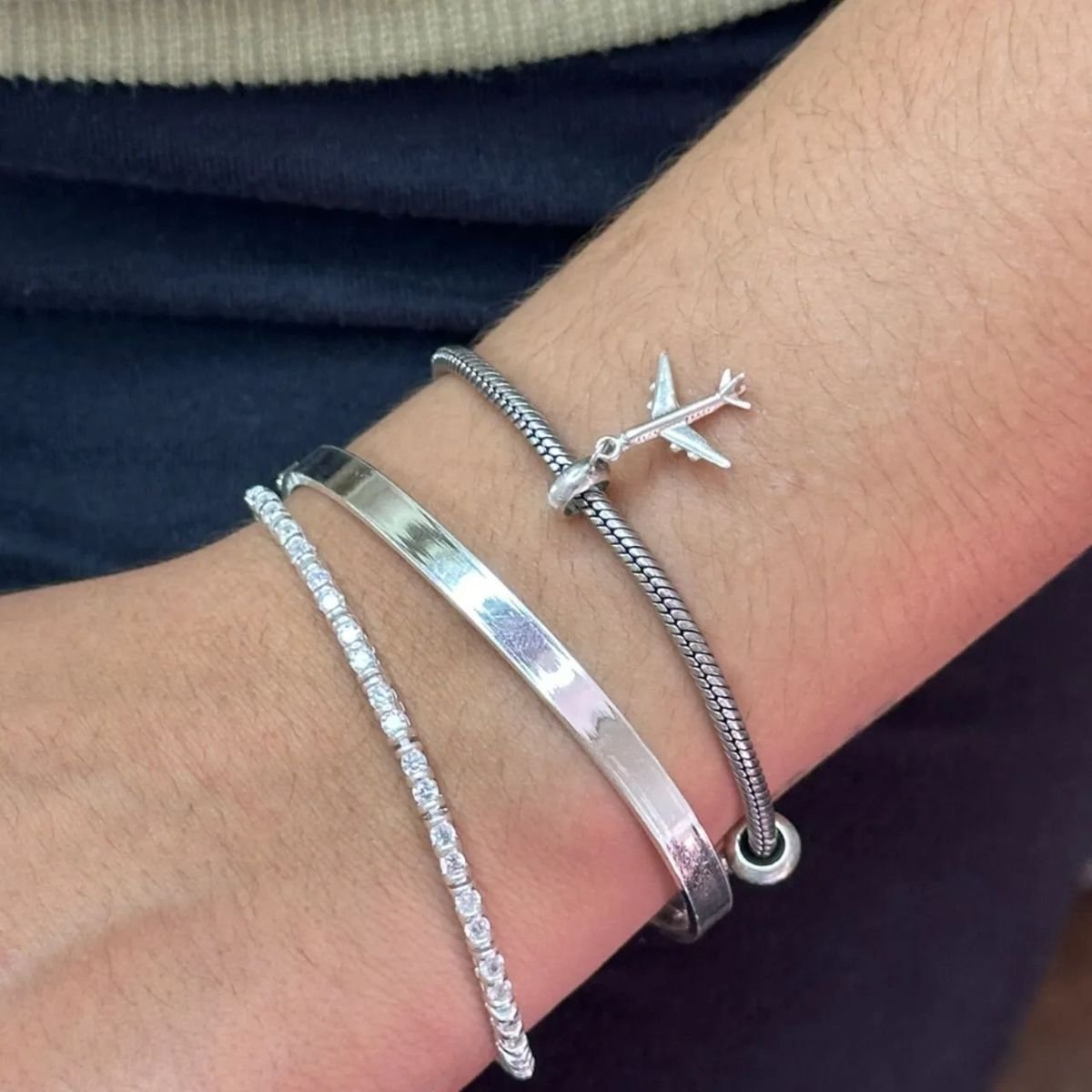 Bracelete Largo Oval Liso 5mm em Prata 925