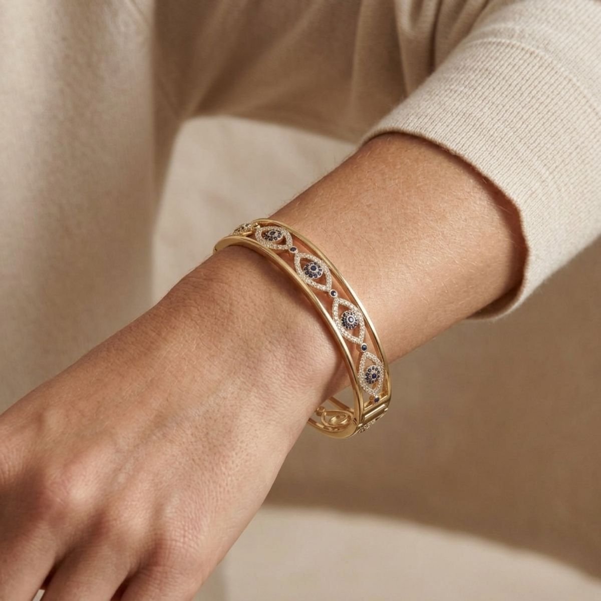 Bracelete Olho Grego Cravejado Folheado a Ouro 18K