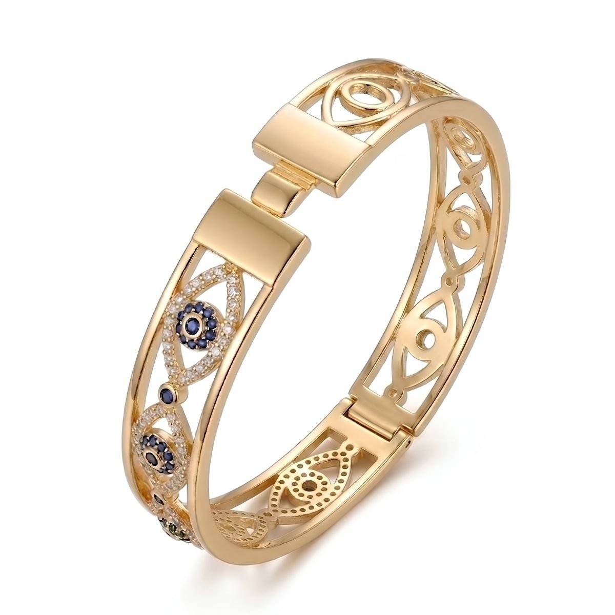 Bracelete Olho Grego Cravejado Folheado a Ouro 18K