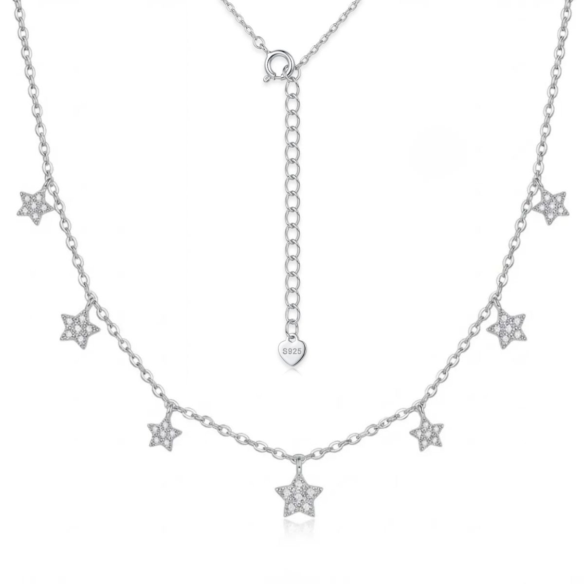 Colar Choker Estrelas Pendentes Cravejadas em Prata 925
