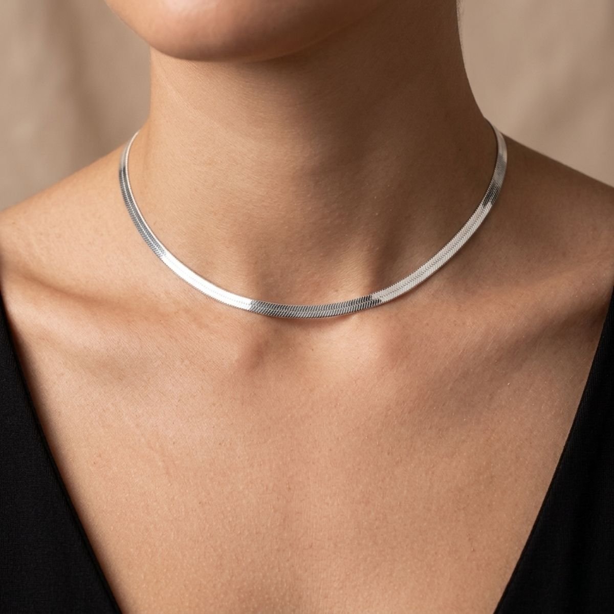 Colar Choker Fita Laminada 4,5mm em Prata 925