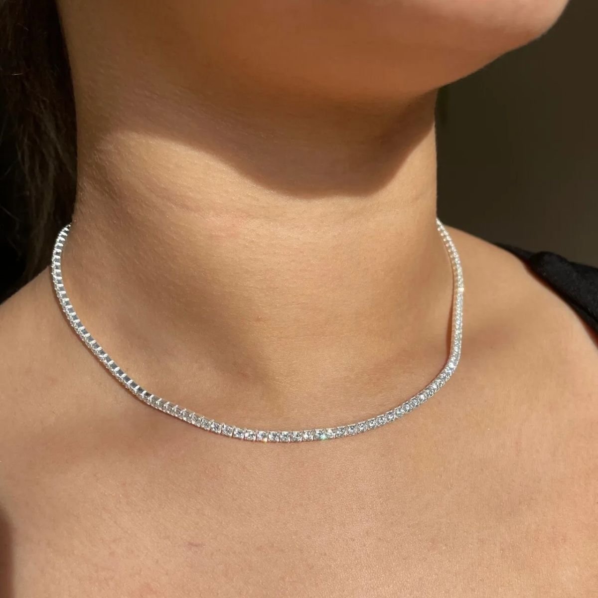 Colar Gargantilha Riviera Clássica Cravejada 2mm em Prata 925
