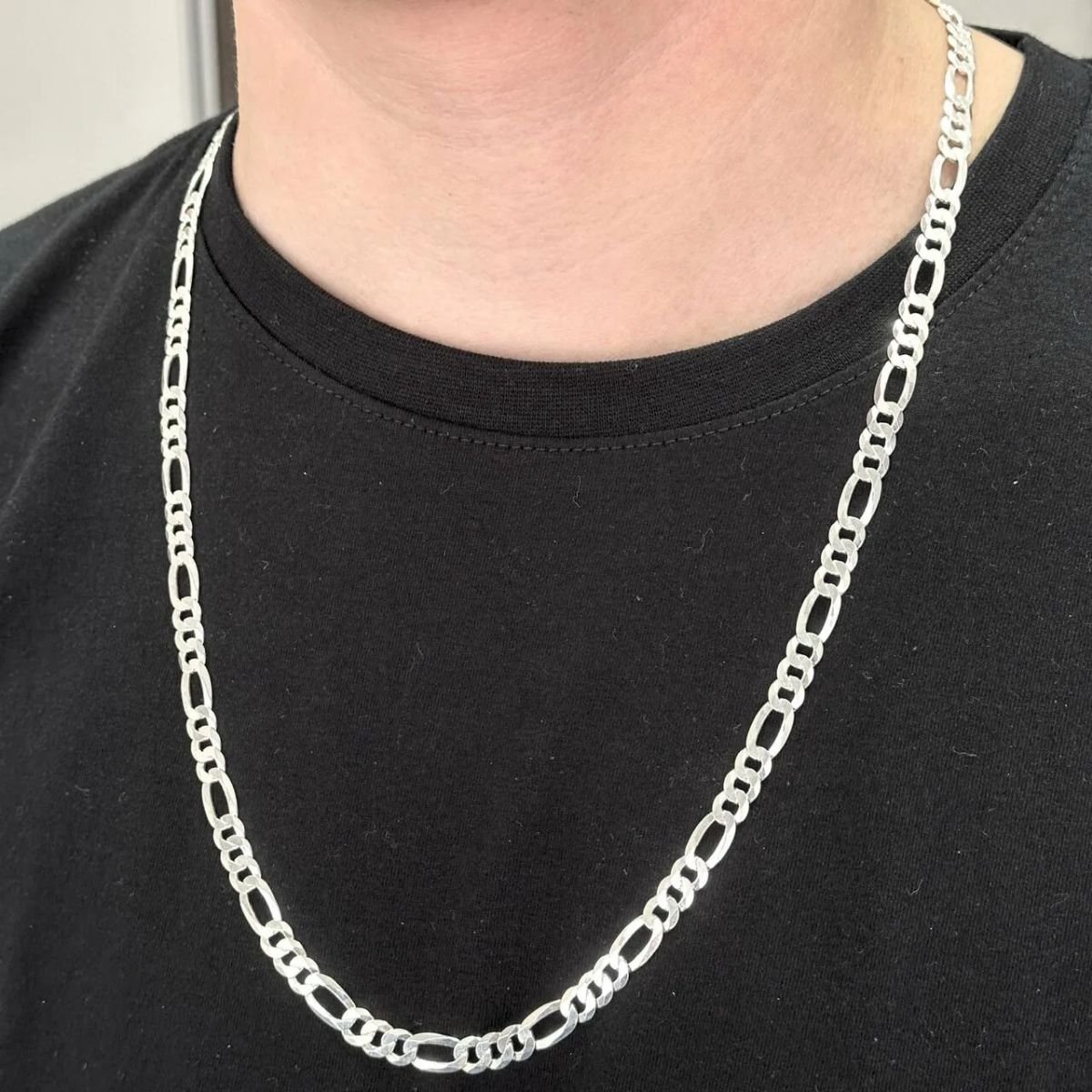 Corrente Figaro 3x1 Masculina 7mm em Prata 925