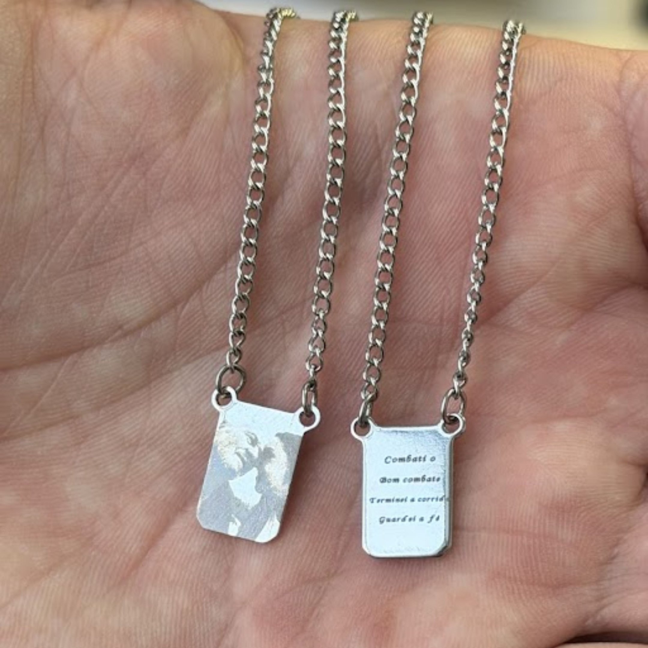Escapulário Placa Lisa Fotogravação Personalizável em Aço Inoxidável 316L