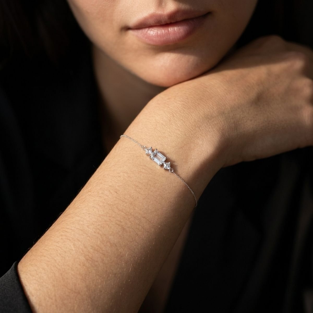 Pulseira Aurora Trio Geométrico Cravejada em Prata 925