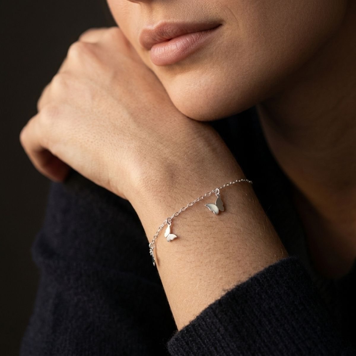 Pulseira Delicada Três Borboletas em Prata 925