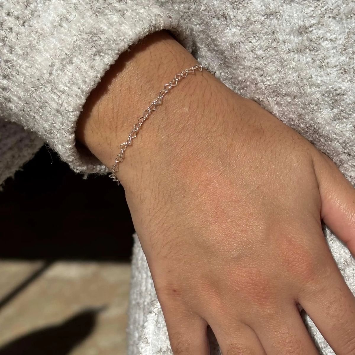 Pulseira Elos de Coração Vazados em Prata 925