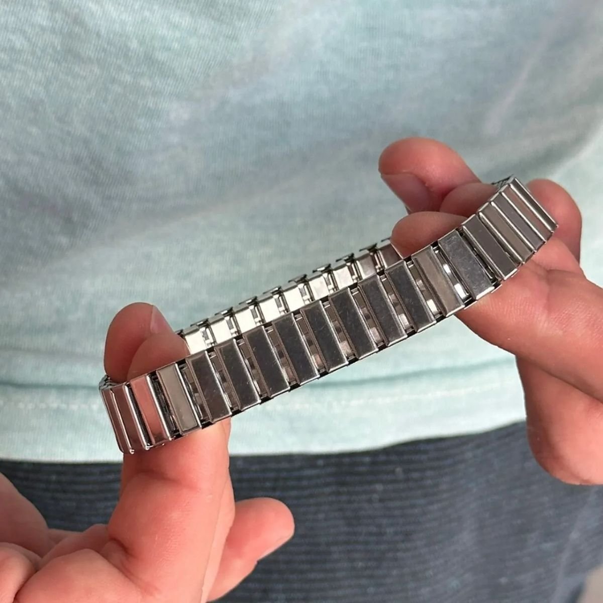 Pulseira Masculina Esteira Plana Expansível em Aço Hipoalergênico