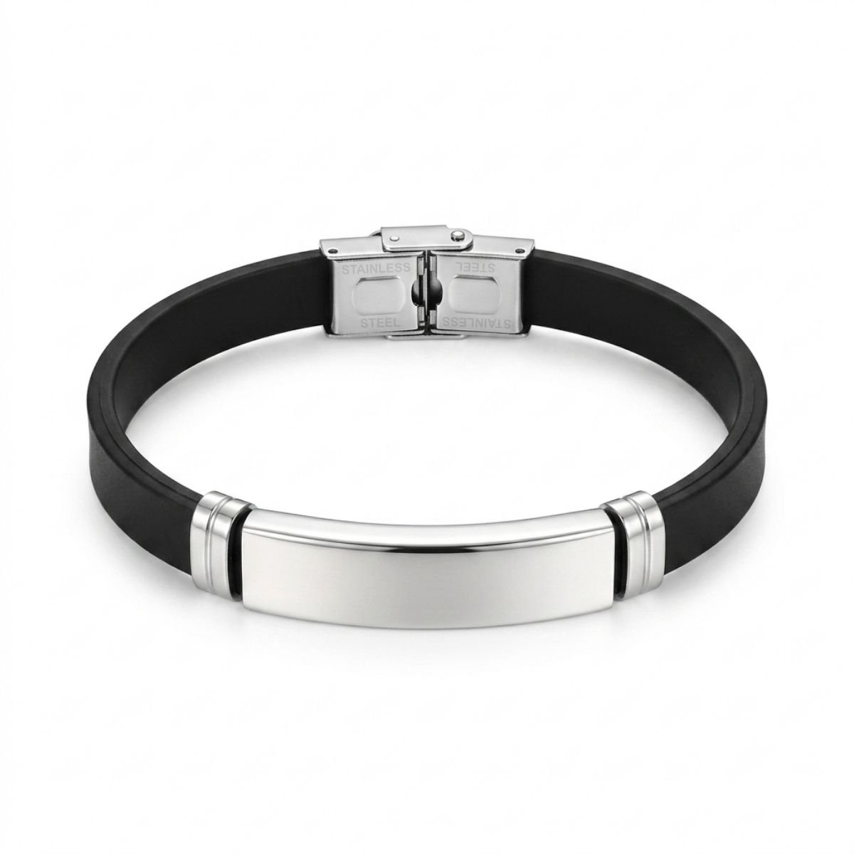 Pulseira Masculina Placa em Silicone e Aço Inoxidável 316L