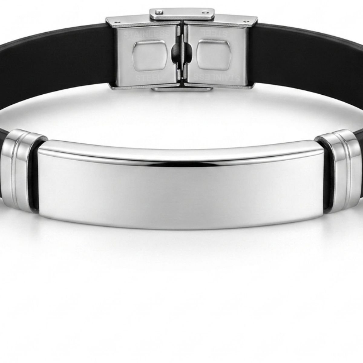 Pulseira Masculina Placa em Silicone e Aço Inoxidável 316L