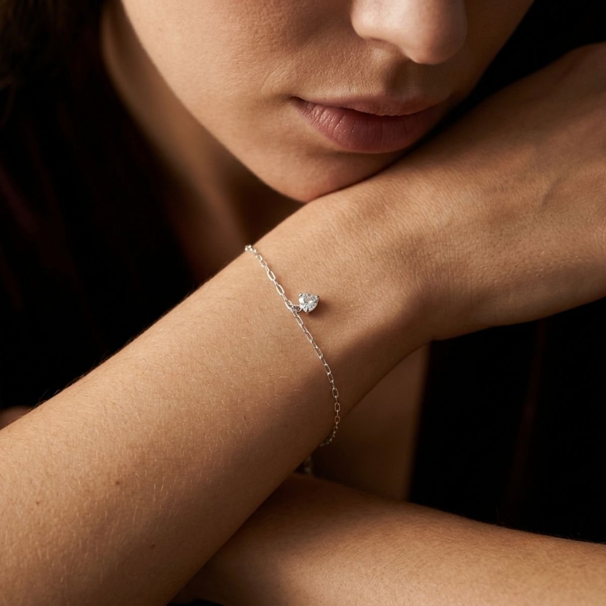 Pulseira Pingente Ponto de Luz Coração em Prata 925