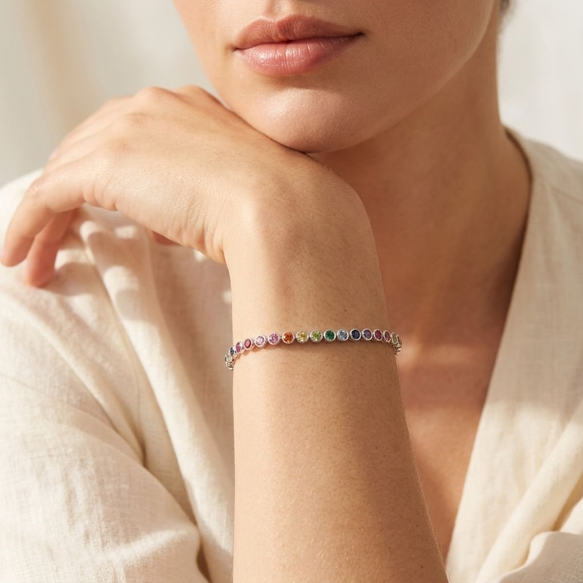 Pulseira Riviera Colorida 3mm em Prata 925