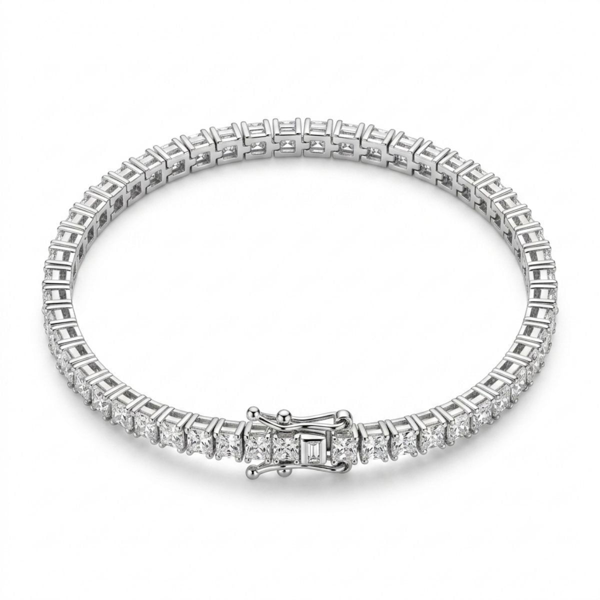 Pulseira Riviera Pedras Quadradas 3,6mm em Prata 925
