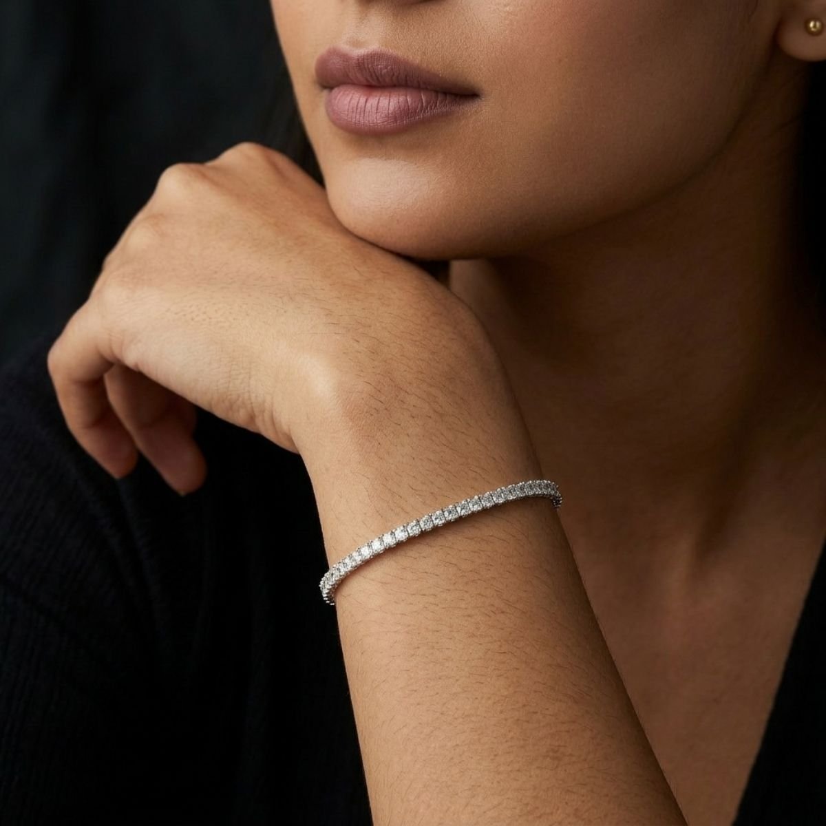 Pulseira Riviera Pedras Quadradas 3,6mm em Prata 925