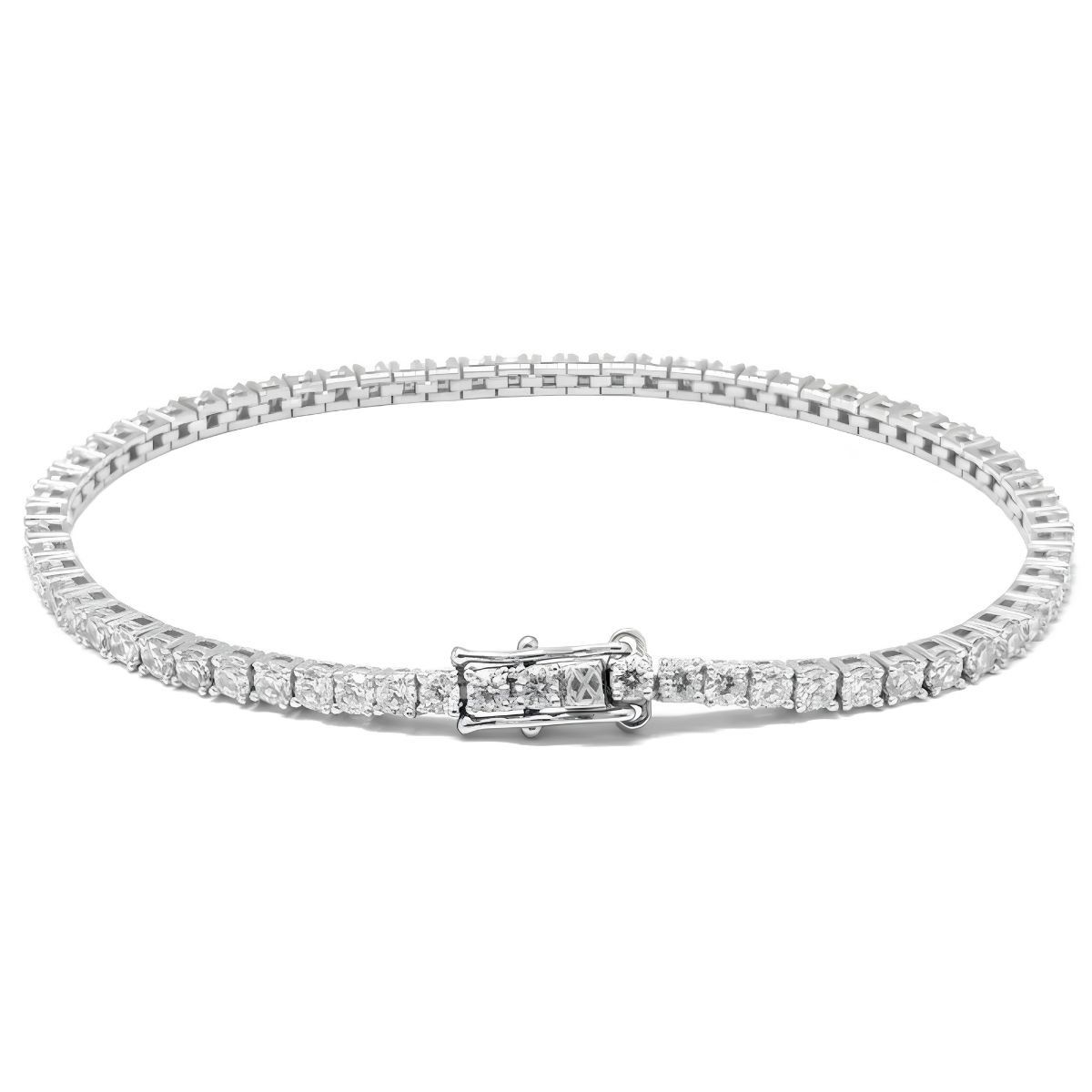 Pulseira Riviera Pedras Redondas 3mm em Prata 925
