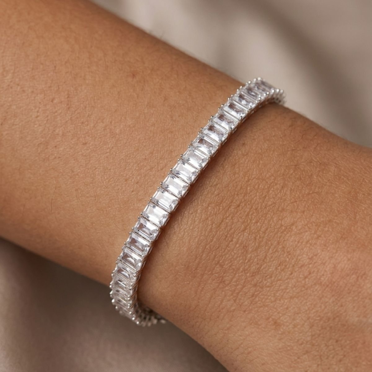 Pulseira Riviera Retangular Cristal 6mm em Prata 925
