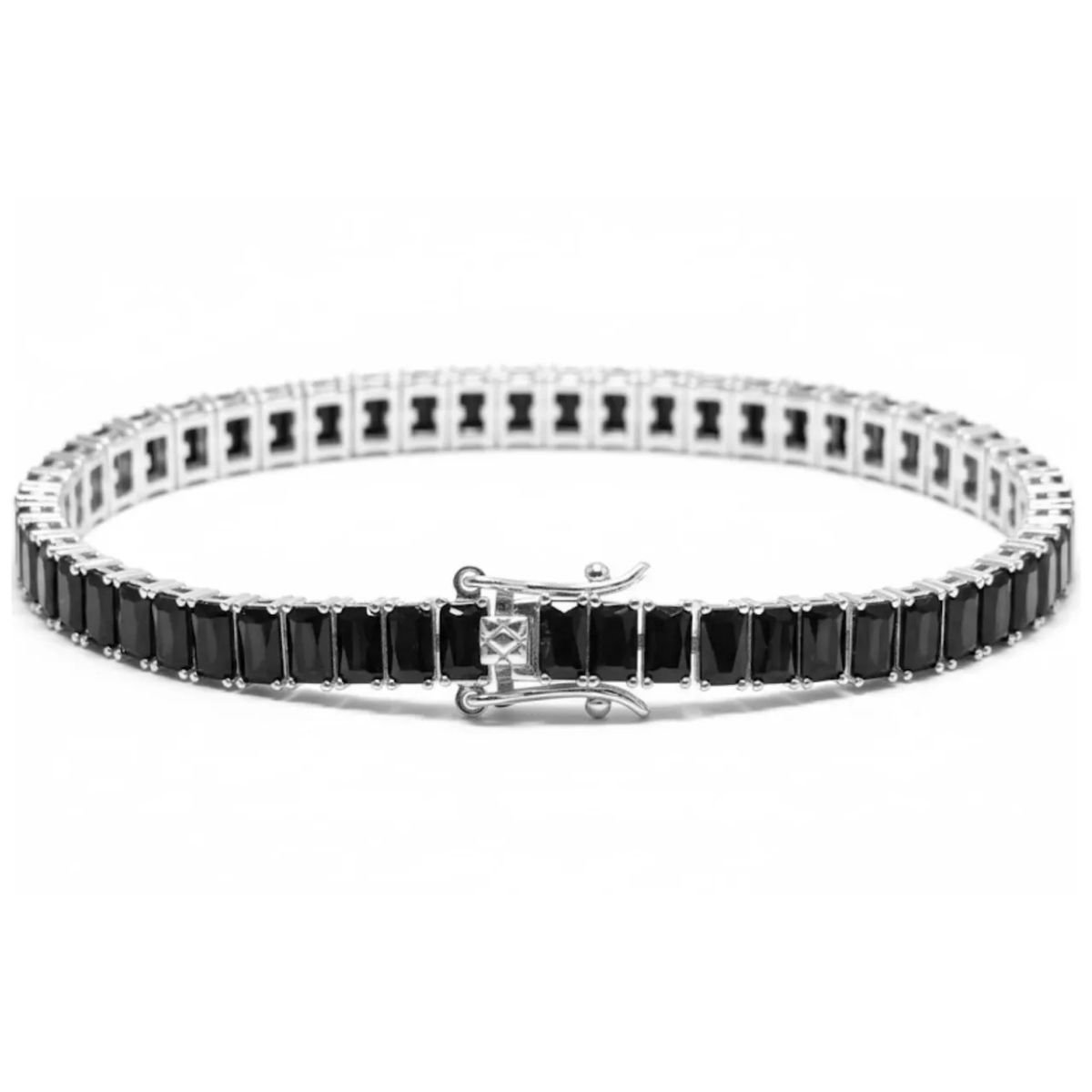Pulseira Riviera Retangular Preta 6mm em Prata 925