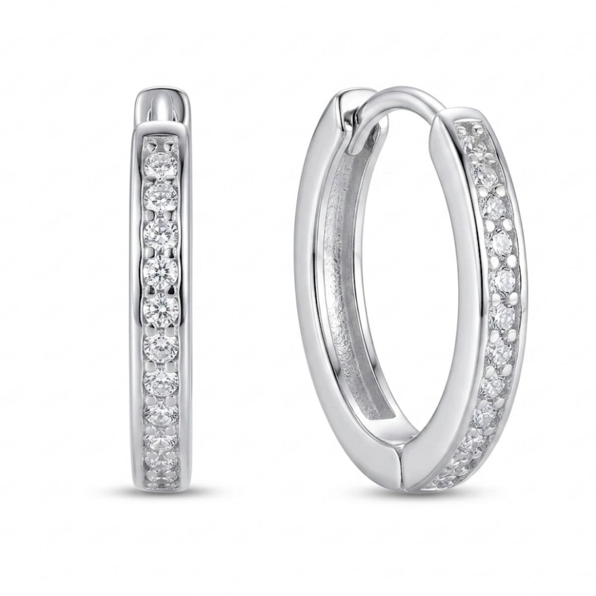 Trio de Brincos Argola Click Cravejada em Prata 925